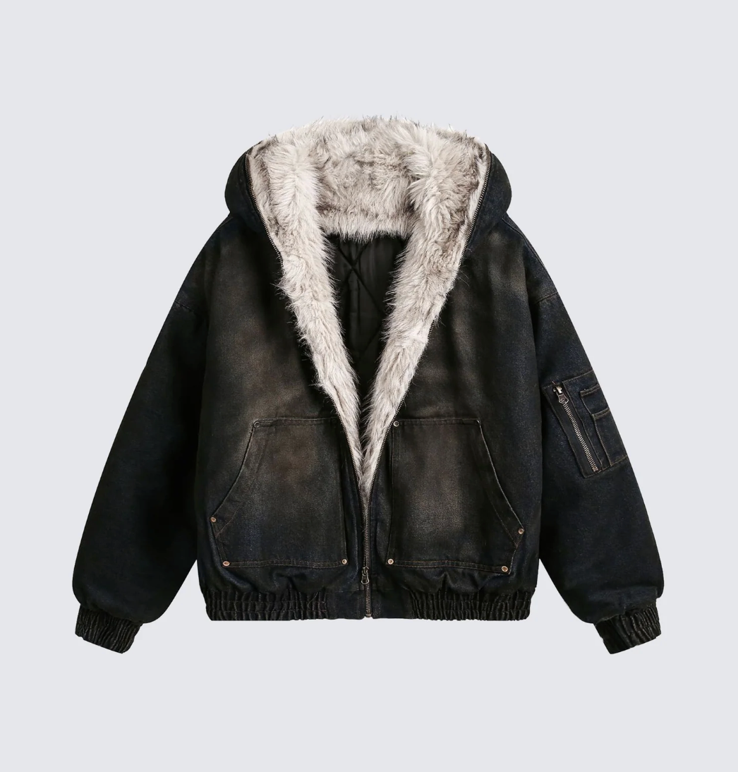 Chaqueta con capucha vintage desgastado