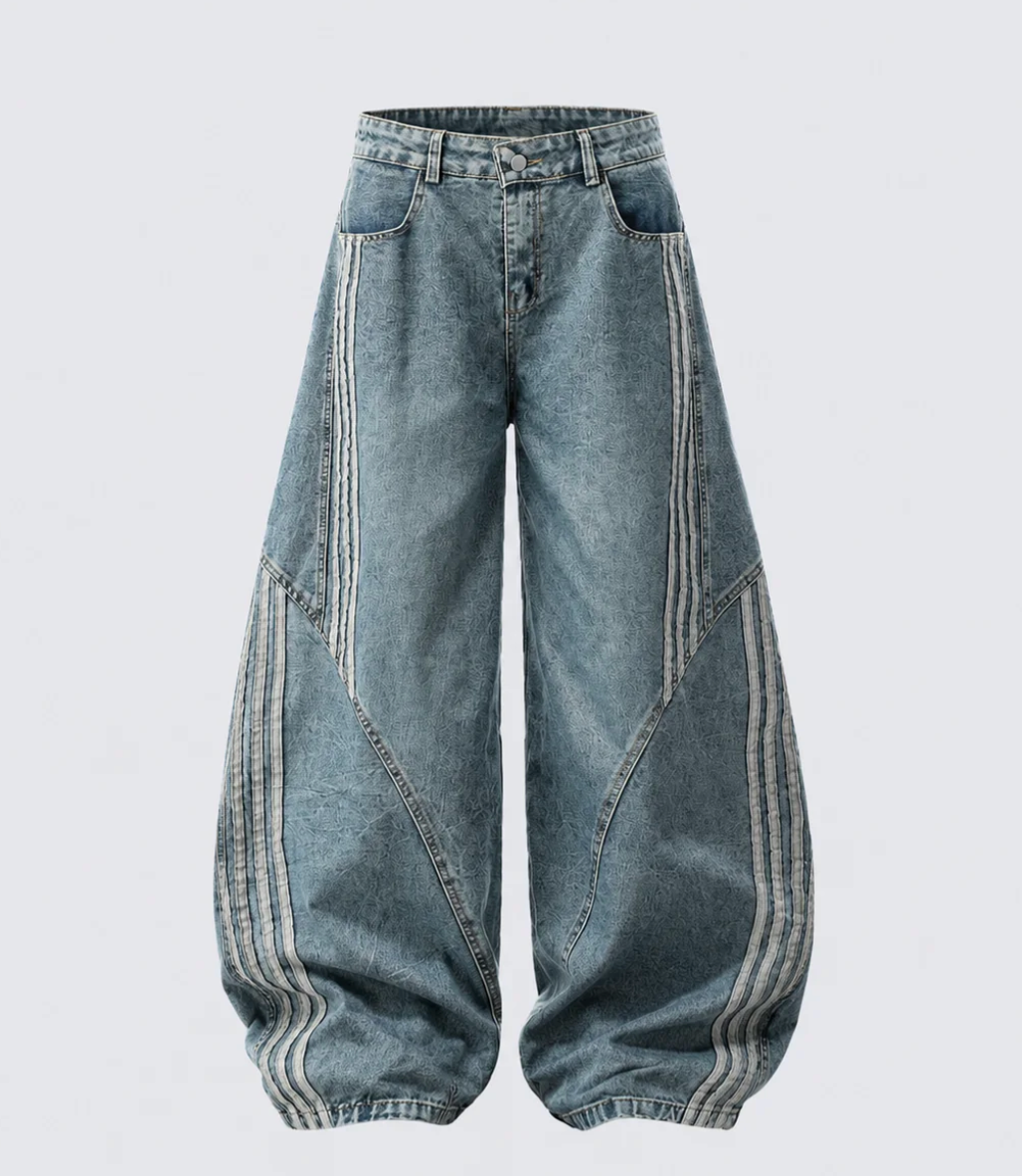 Pantalones vaqueros de pierna ancha con rayas en contraste