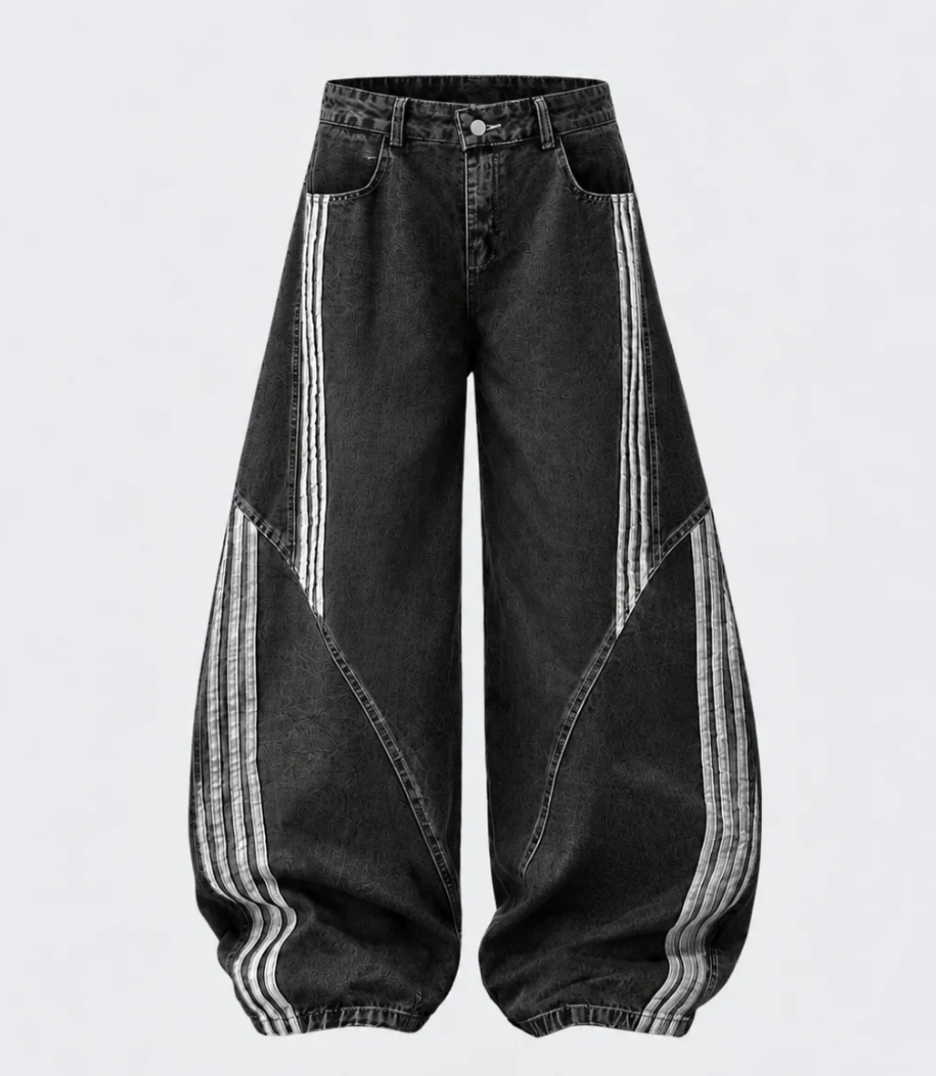 Pantalones vaqueros de pierna ancha con rayas en contraste