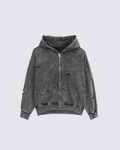 Sudadera con capucha y cremallera, estilo desgastado y lavado