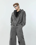 Sudadera con capucha y cremallera, estilo desgastado y lavado